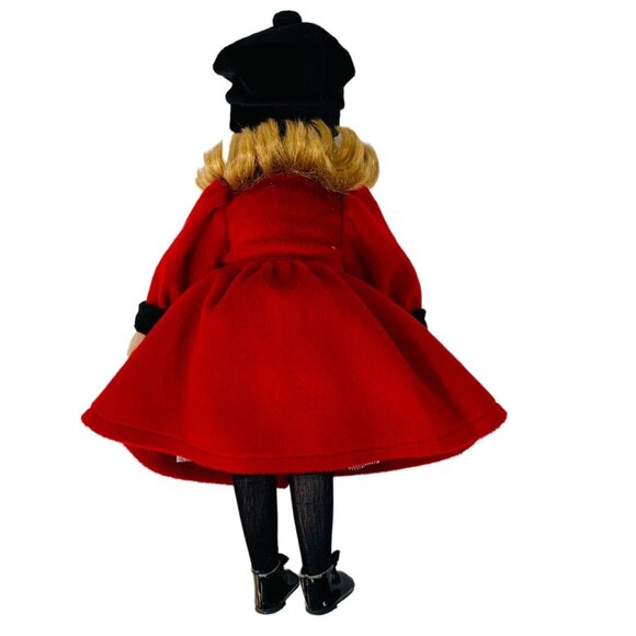 Vintage Christmas Porcelain Doll Red Coat Holiday Mantel Decor - Picture 3 of 9